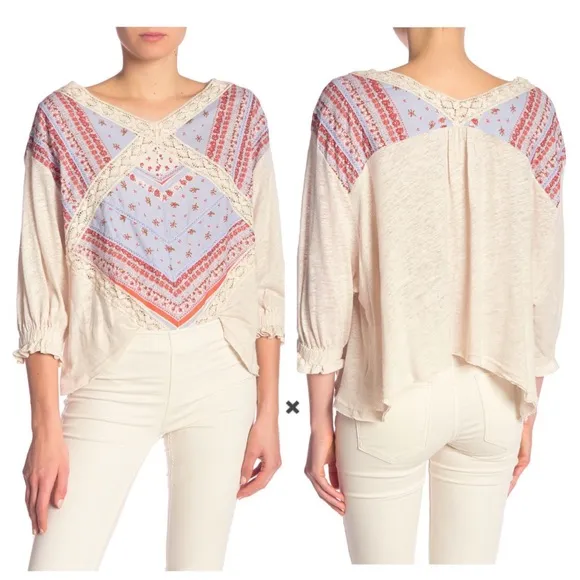 Free People Prairie Days 3/4th Sleeve Boho Blouse - Image 2