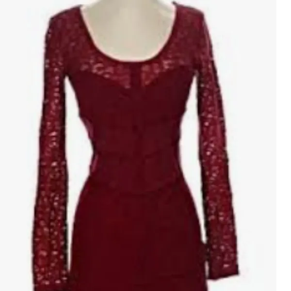 Free People sheer lace blouse tunic burgundy size medium boho corset design - Image 2