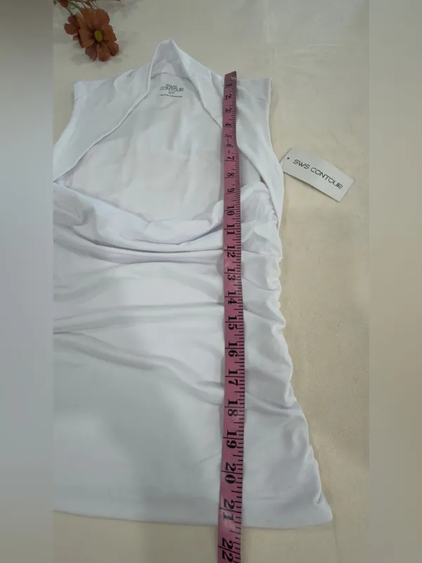 White Sleeveless Ruched Halter Blouse - Image 4