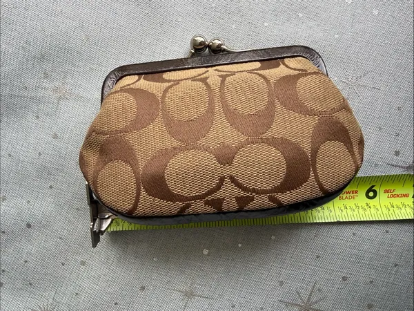 Coach Park Signature Framed Coin Purse (Style F66117) Khaki/Mahogany - Image 11