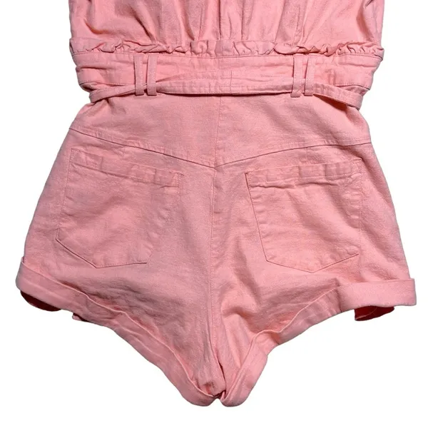 For Love & Lemons Pink Millie Linen Blend Romper in Mango US XS - Image 8