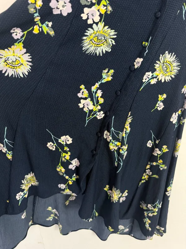 Free People Lost in You Floral Midi Dress Button Hi-lo Navy Blue Size Small S - Image 7