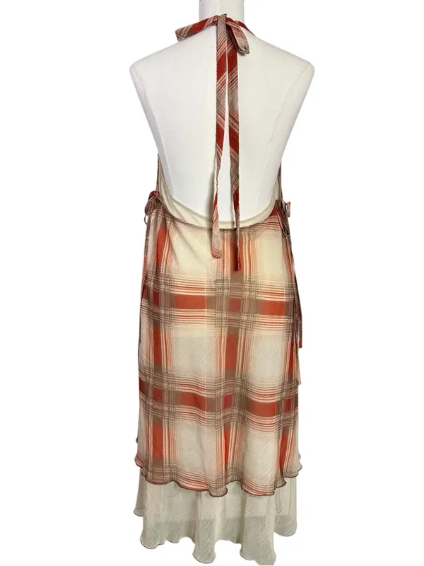 Free People Retro 90s Grunge Seeing Double Plaid Layered Midi Slip Dress Medium - Image 6