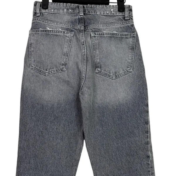 ZARA Wide Leg High Rise Vintage DInspired istressed Cropped Jeans 2 Rinsed Black - Image 6