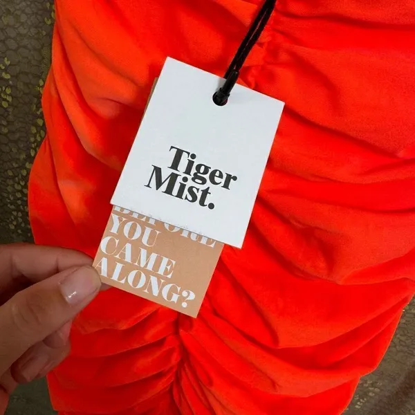 Tiger‎ Mist Neon Coral Amazon Plunging Ruched Halter Dress Small NWT Flawed - Image 5