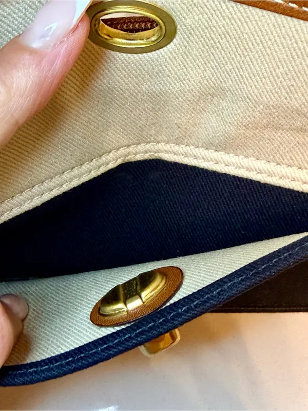 Vintage Coach Black Fabric & Tan Leather Turn-lock Wristlet Pouch - Image 8
