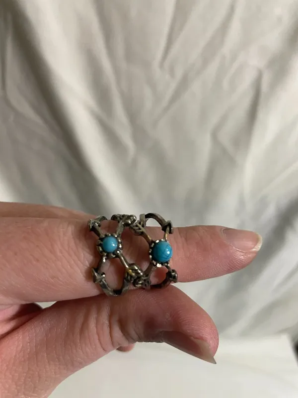 Silver Tone Fashion Jewelry Turquoise Arrow Wrap Rings Size 4 Lot of 2 - Image 5
