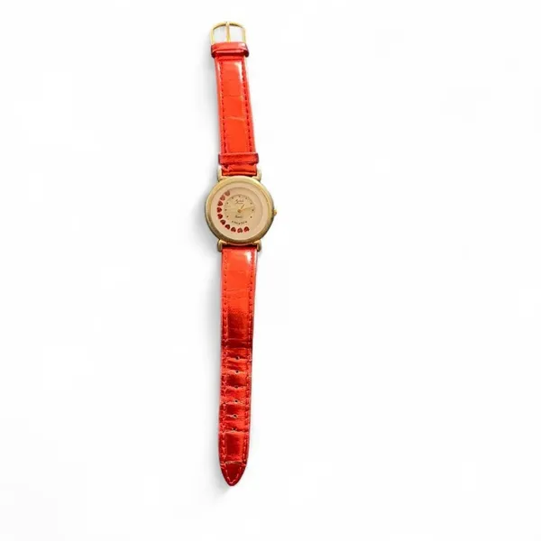 Michelle Louise‎ Women's Red Metallic Buckle Band Analog Watch Leather Hearts - Image 2