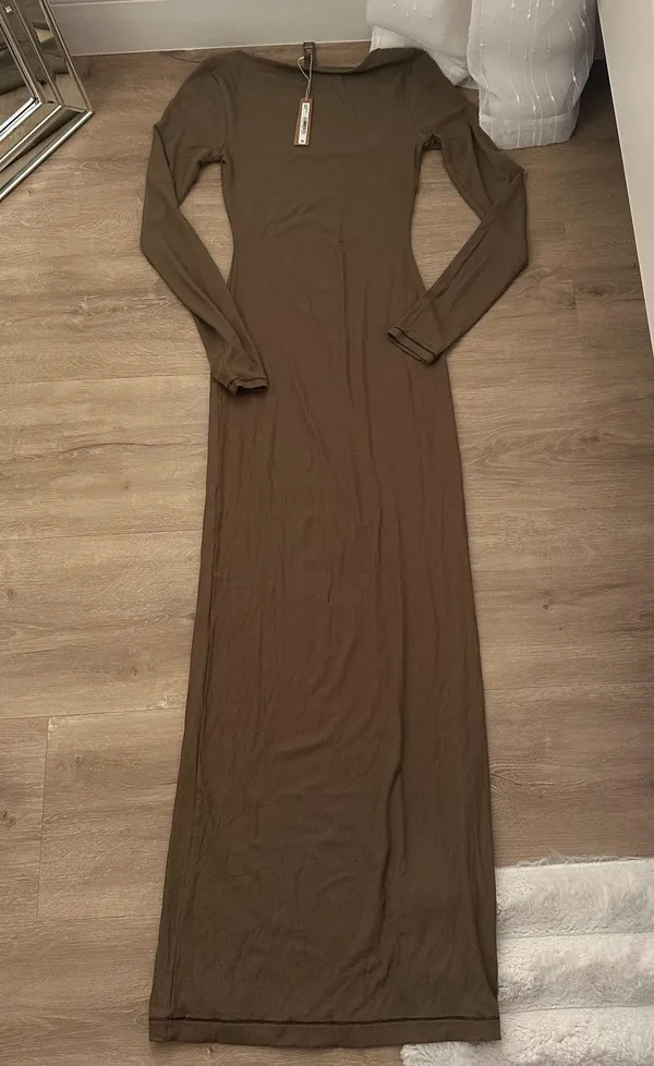 SKIMS SOFT LOUNGE LONG SLEEVE DRESS | ARMY GREEN - Image 9