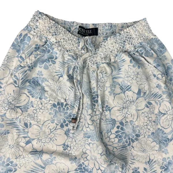 Beau Dawson Blue White Floral Linen Blend Wide Leg Tie Front Pants size L 10 12 - Image 10