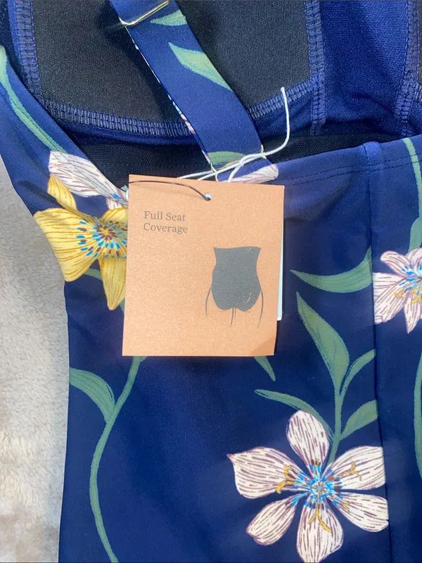 NWT Shade & Shore Navy Floral One-Piece Swimsuit with Yellow Accents - Image 4