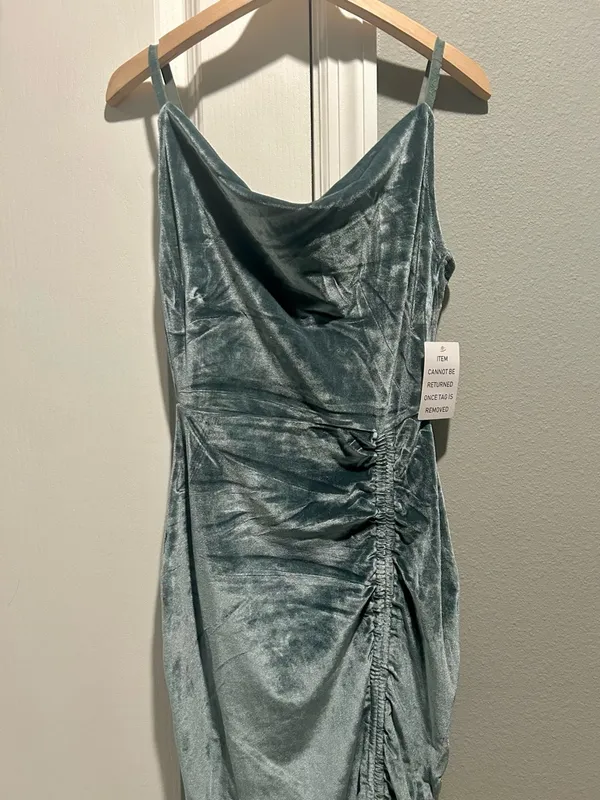Joyfolie Velvet Cowl Ruched Midi Dress - Sage Green - Image 2