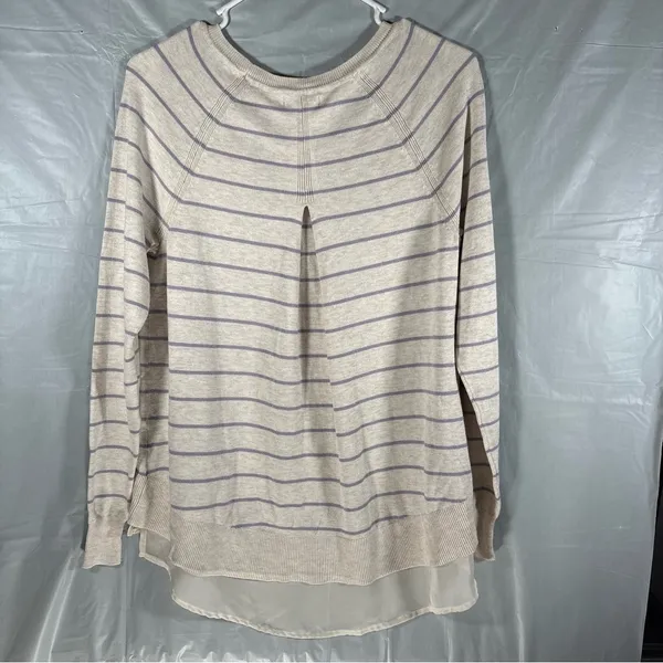 Maurices Sweater Womens‎ M Gray Purple Striped Faux Layered Chiffon Hem Pullover - Image 2