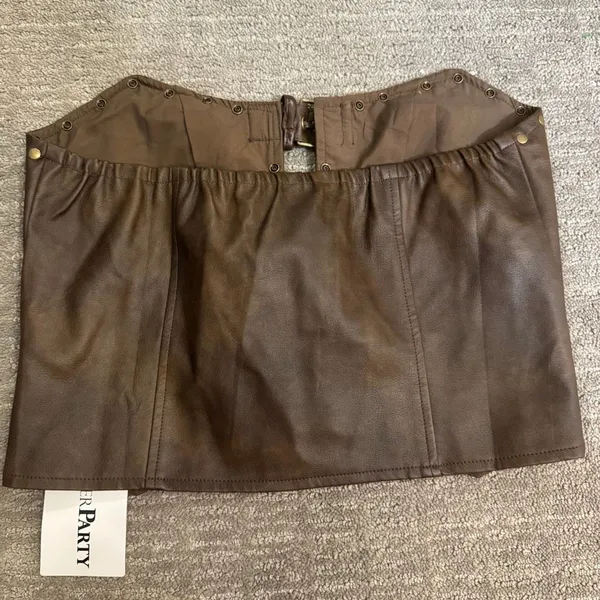SisterParty Leather Cut Out Buckle Strapless Crop Top‎ Brown Medium NWT - Image 2