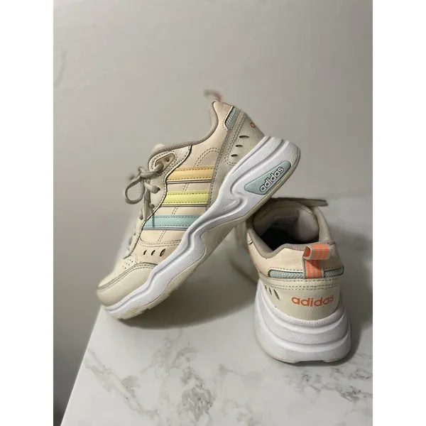 Adidas Strutter Sneakers Womens 5.5 Beige Pastel Rainbow Stripes GX6160 Dad Shoe - Image 6