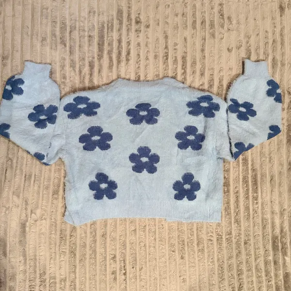 Hyfve Womens Blue Floral Fuzzy Knit Open Front Cardigan HF24F788 Small - Image 7