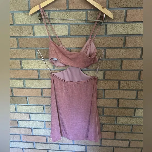 NWOT Top Shop Pink Shimmer Halter Cut Out Slinky Mini Dress Size 4-6 - Image 2