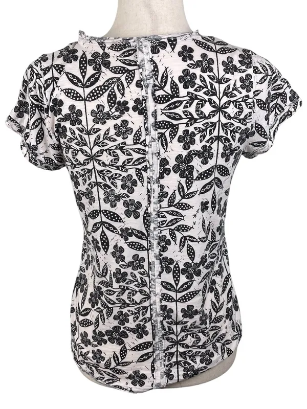 Anthropologie Press Relief Pilcro Spliced-Neck Tee Size Small Black White Floral - Image 5
