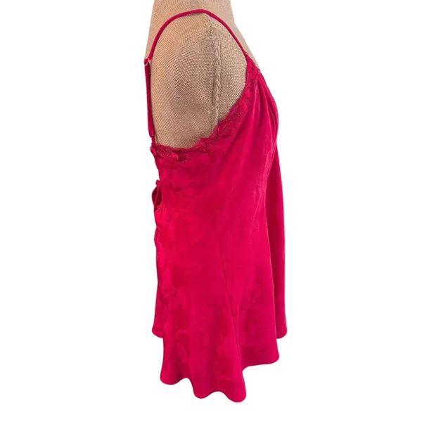 Victoria's Secret Vintage Red Jacquard Lace Trim‎ Chemise Nightgown Medium - Image 6