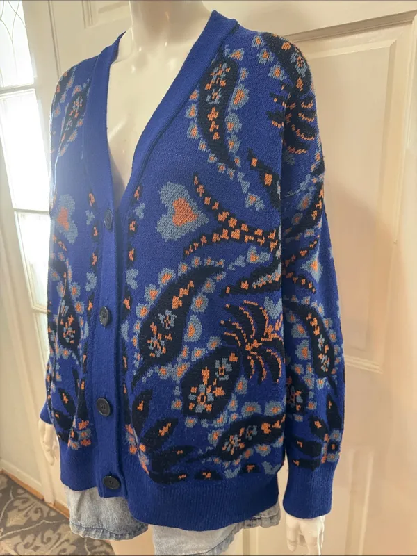 Farm Rio Toucans Scarf Mixed Prints Knit Long Sleeve Cardigan Size Small - Image 7
