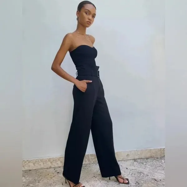 Aritzia Babaton Power Pant Paper Bag Belted Trousers Black - Image 2