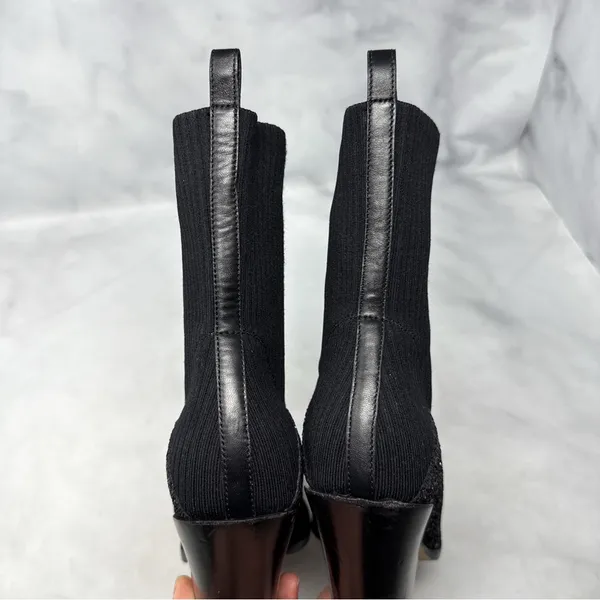 Jimmy Choo Mele Glitter 85 Chelsea Stretch Knit Block Heel Ankle Boots Black 36 - Image 8