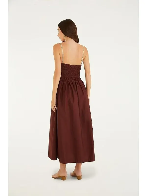 NWOT Farm Rio Cotton Sleeveless Midi Dress Brown and Ivory Sz XS - Image 4