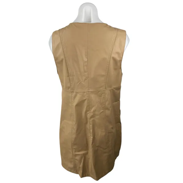 NEW Zara Beige Tan Faux Vegan Leather Sleeveless Button Down Mini Shift Dress M - Image 2