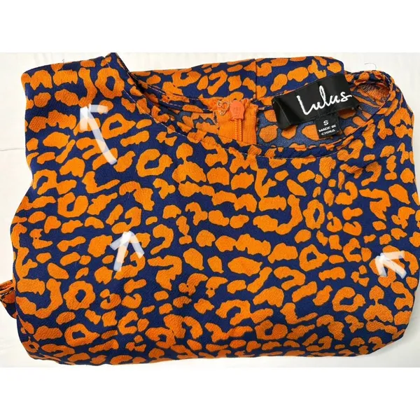 Lulu's C173T Color Me‎ Wild Cheetah Print Peplum Blouse SMALL Orange Retro - Image 9
