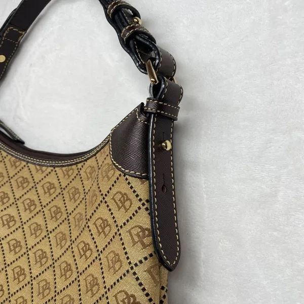 Dooney & Bourke Signature Canvas Hobo Bag Brown‎ Leather Trim Handbag - Image 3