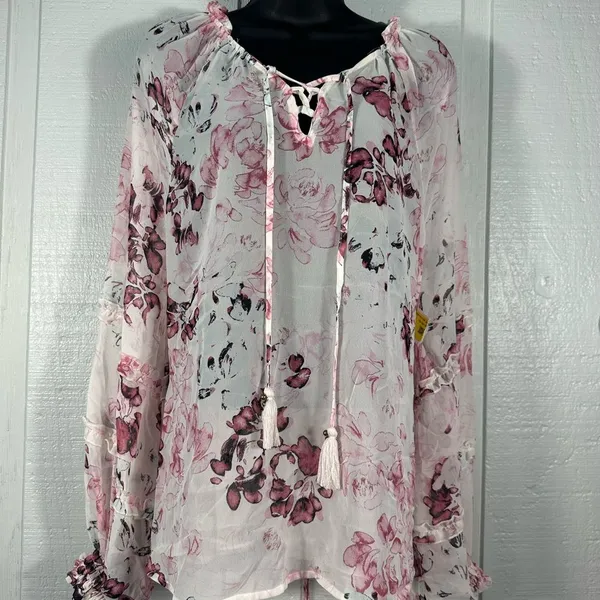 American Rag Long Sleeve Pink Floral Sheer Top Size XL EUC - Image 2