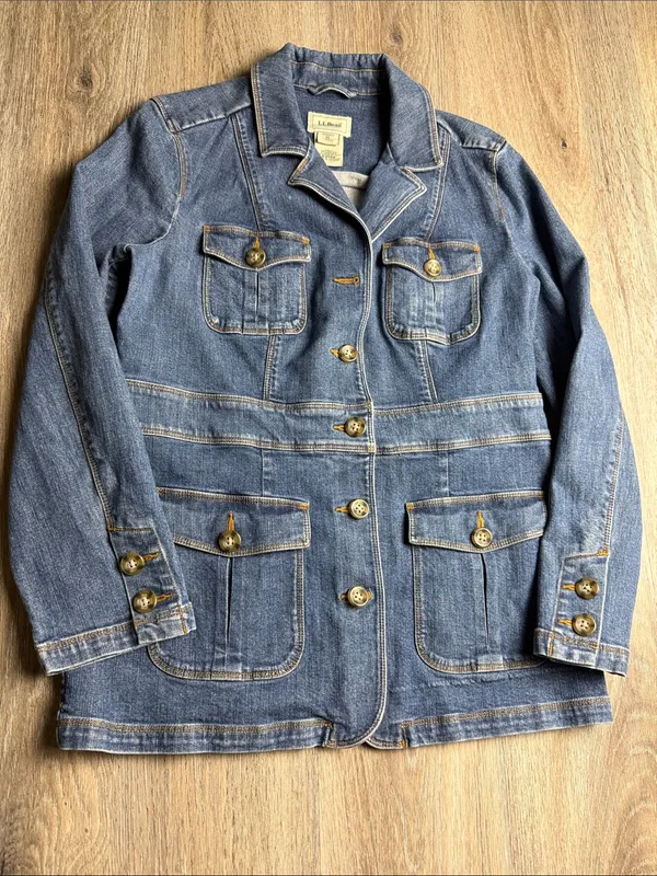 L.L. Bean Blue Denim Safari Utility Jacket Size Medium - Image 3