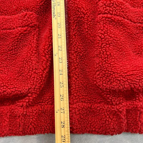 American Eagle Womens Large Fleece Teddy Jacket Red Full-Zip Pouch Pockets Cozy - Image 6