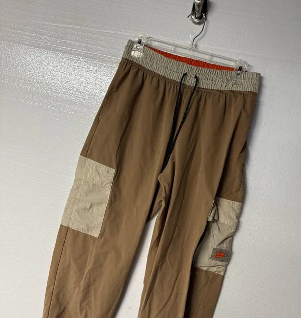 Nike Sportswear Cargo Pants Women Small Woven Beige Mid Rise Logo Drawstring - Image 7