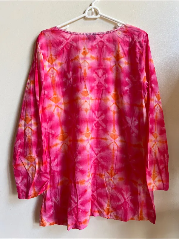 J. Jill Tie-Dye Embroidered V-Neck Tunic boho whimsy coastal chic top - Image 5