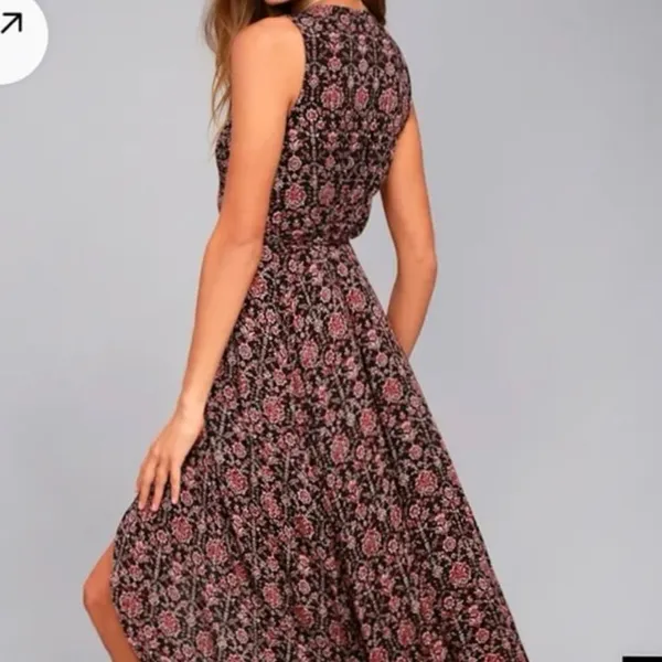 Lulus Evening Blossom Black Floral Print High-Low Wrap Dress - size small EUC - Image 6