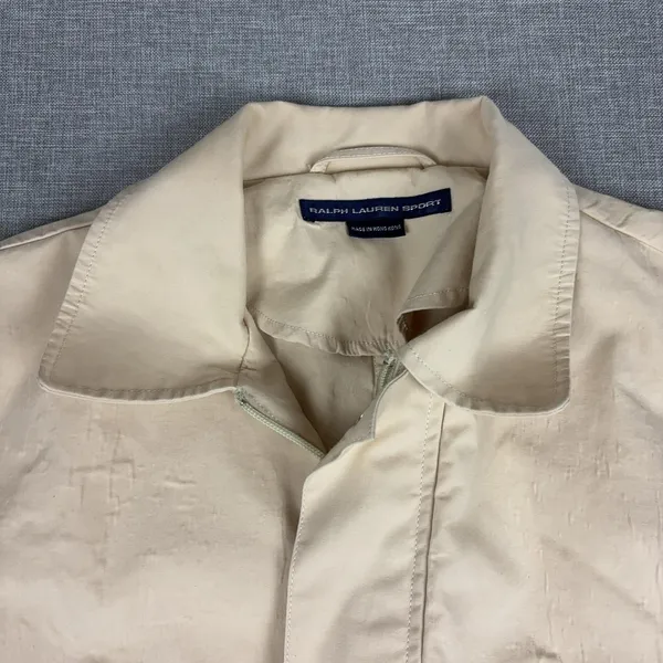 Vintage Ralph Lauren Sport Coat Womens Large Beige Cotton Overcoat Collared 90s - Image 2