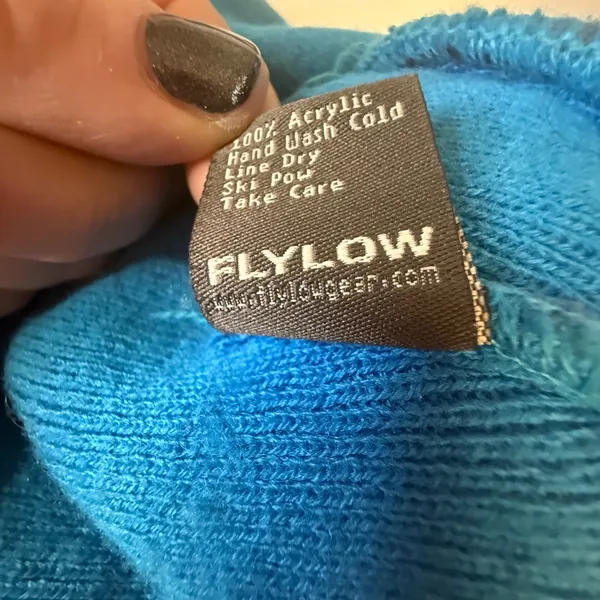 Flylow Gear OG Pom Torquoise Teal Unisex Beanie Hat Cap Rib Knit Ski Snowboard - Image 5