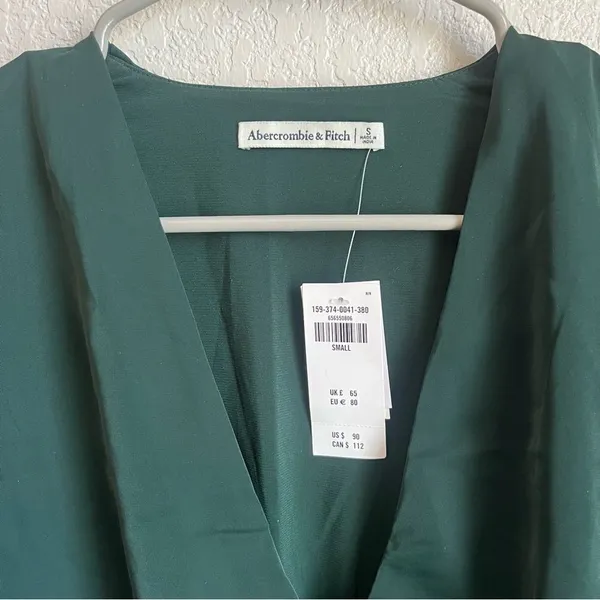 Abercrombie & Fitch Long-Sleeve Draped Mini Dress Dark Green - Image 11