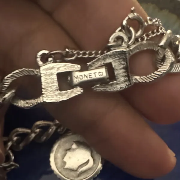 Vintage Monet Silver Chain Bracelet with Coin Detail - Image 2