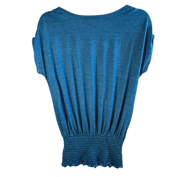 Astrologie California Smocked Waist Top V-Neck‎ Dolman Sleeve Blue Teal Blouse S - Image 2