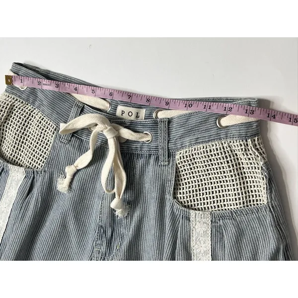 POL Crochet Drawstring Shorts Small Blue White Denim Cotton - Image 6