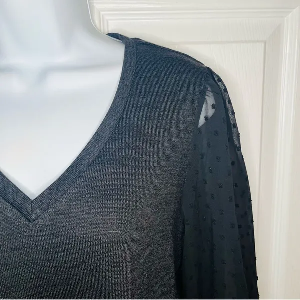 Modcloth More After Midnight Top Black Long Sleeve Sheer Polka Dot Sleeve M NWT - Image 7