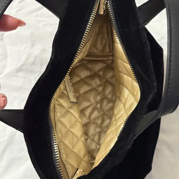 Scout Velvet Black Mini Tote With Dual Handles & Gold Quilted Interior Zip Close - Image 10