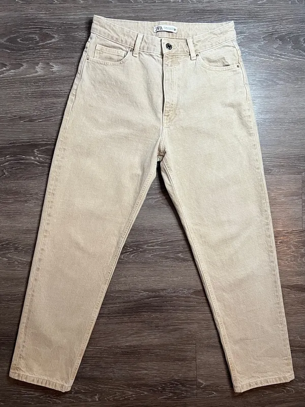 ZARA Z1975 Beige High Rise Mom Fit Ankle Straight Leg Jeans Size 6 - Image 2