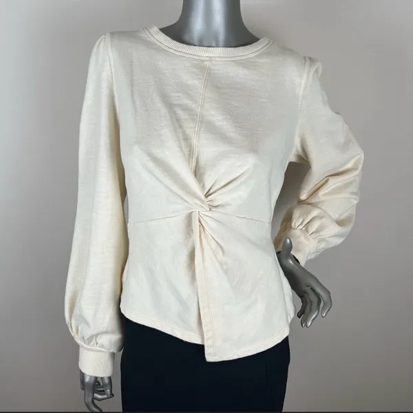 Anthropologie Pilcro Elegant Cream Women's Sweatshirt Top XXS - Image 4