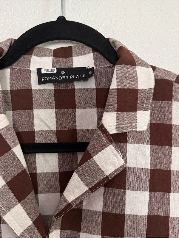 Tuckernuck Pomander Place Brown Gingham Scarlett Button Down Blouse XS - Image 4