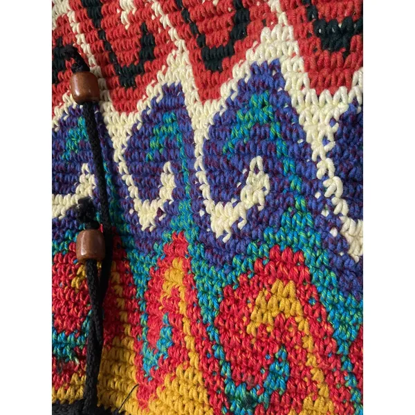 Boho Multicolor Woven Bucket Bag Crossbody Drawstring Ethnic Artisan Style Pink - Image 9