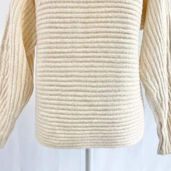 New Lush Lurex Ribbed Boat Neck Sweater Off The Shoulder Long Sleeve Cream Gold - Image 12