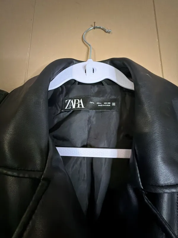 Zara Women's Black Faux Leather Biker Jacket with Belt - Image 2